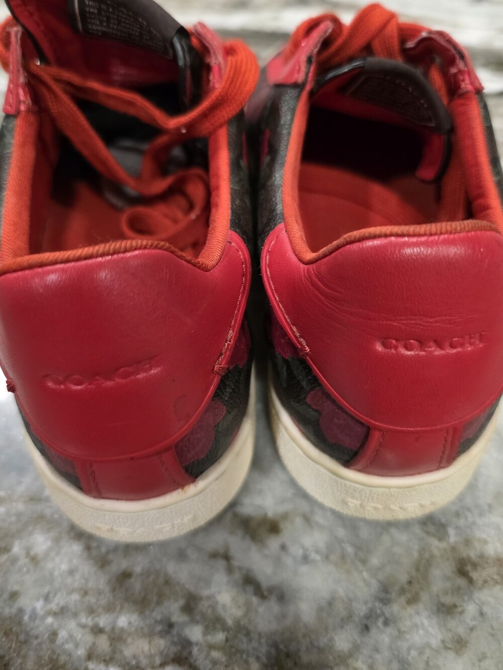 Coach Signature C Rose Floral Print Sneakers Red Leather Trim Low Top Women’s 7 - Picture 11 of 12